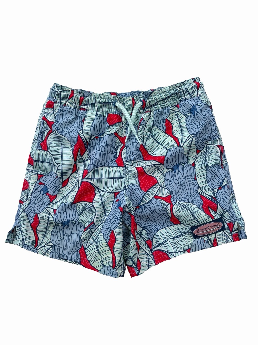 Vineyard Vines Size 6 Banana Leaf Red Print Chappy Swim Trunks